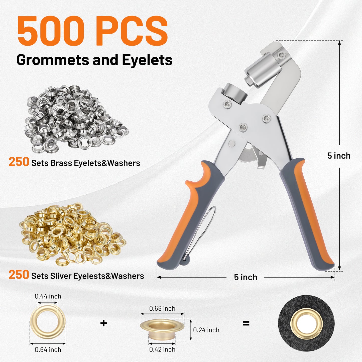 SPEEDWOW Grommet Tool Kit, 3/8 Inch Grommet Kit with 500pcs Grommets Eyelet Plier Set, Handheld Eyelet Hole Punch Pliers Grommet Press Kits for Fabric Tarps Leather