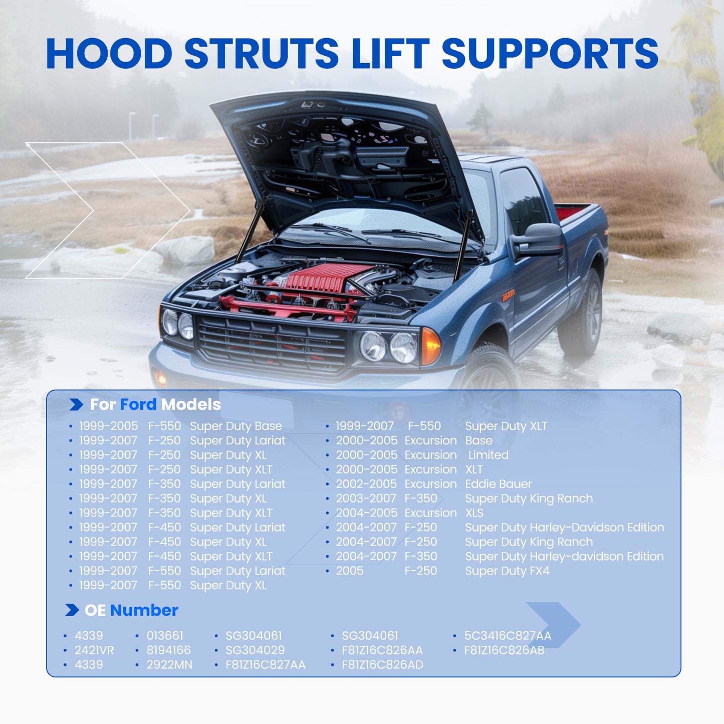 SPEEDWOW 2 Pcs 4339 Front Hood Struts Lift Support, 17.32in 430N Gas Shocks Spring Support Fit for Ford F-250 F-350 F-450 F-550 Super Duty Excursion 1995-2007