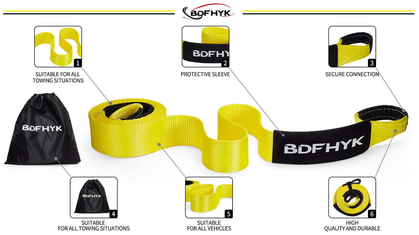 SPEEDWOW Heavy Duty Tow Strap Recovery Tow Strap 3" x 30ft |30,000 lbs(15 US Tons) Strength Winch Snatch Strap Includes Triple Reinforced Loops, Protective Sleeves & Storage Bag