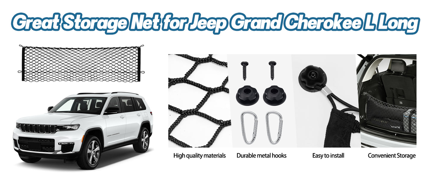 SPEEDWOW Envelope Style Cargo Net, Great Fit for Jeep Grand Cherokee L Long 2021-2022 Car Accessories, Car Trunk Organizer Net, Jeep Cargo Net with Metal Hooks