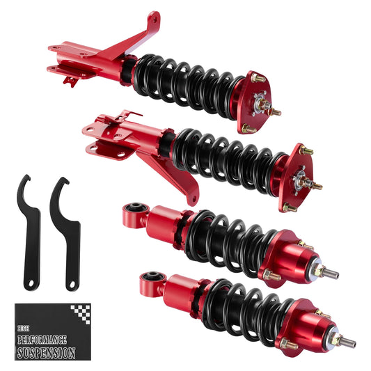 SPEEDWOW Coilover Shocks Kits for 2000-2006 Honda Civic VII EM2 ES ET Saloon, 24 Levels Damper Adjustable Coilovers Suspension Struts Kit, Twin-Tube Lowering Kit Red