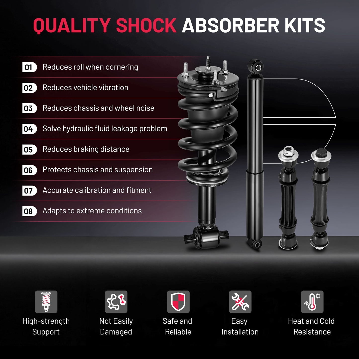SPEEDWOW Front and Rear Shock Absorbers and Front Balance Bar Absorber kit for Chevy GMC Silverado Sierra 1500 Replacement Struts Shocks Assembly for 239112 4345074 K700432,2 Pcs