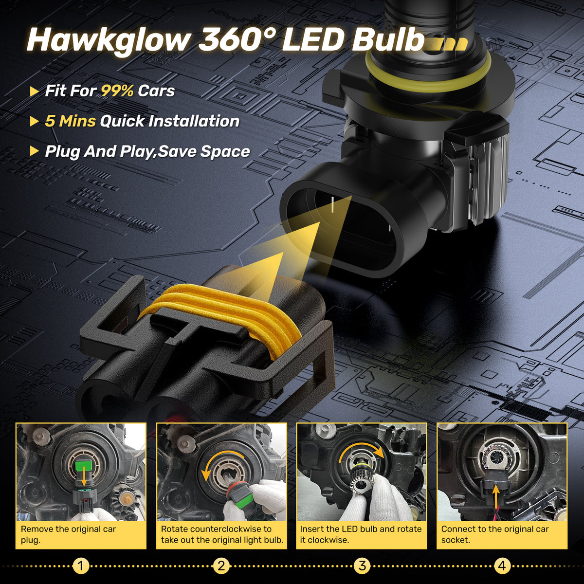 SPEEDWOW High Quality 360° Full Illumination 60W 6500K 20000LM IP68 Rated LED Headlight Bulbs (2 Pcs) Perfect Fit for T6F, 9005/HB3