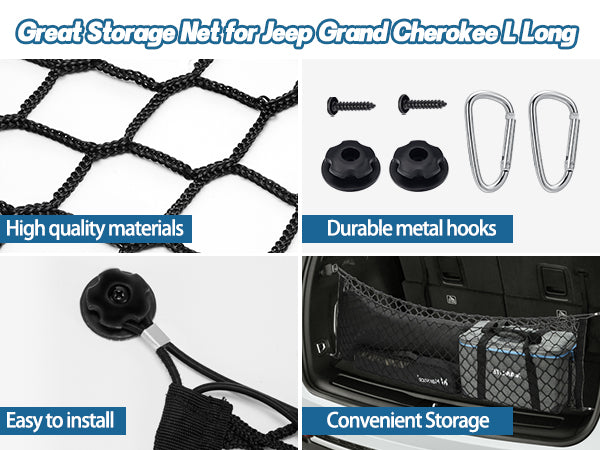 SPEEDWOW Envelope Style Cargo Net, Great Fit for Jeep Grand Cherokee L Long 2021-2022 Car Accessories, Car Trunk Organizer Net, Jeep Cargo Net with Metal Hooks