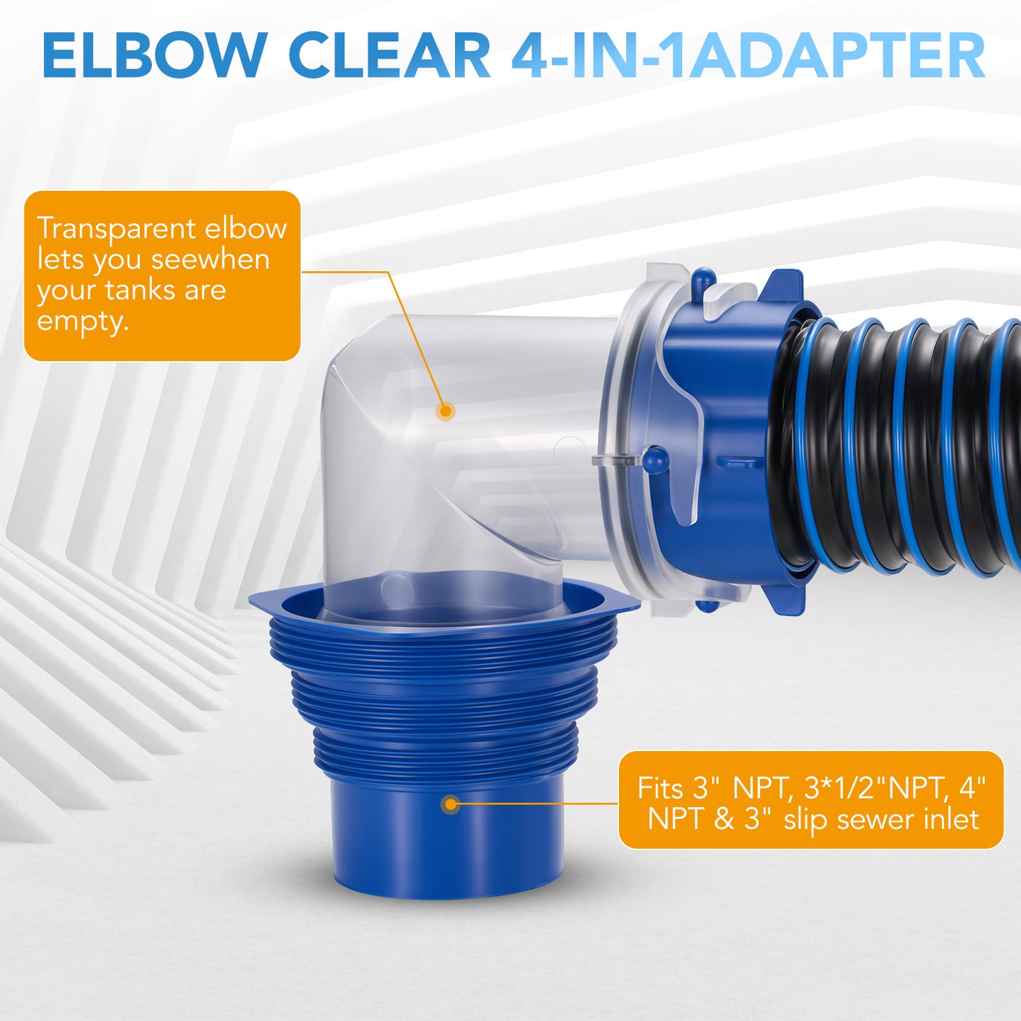 SPEEDWOW 15FT RV Sewer Hose Kit - Heavy Duty TPE, Abrasion & Crush Resistant, w/Swivel Fitting & 90 Degree Clear View Sewer Adapter for Waste Drainage