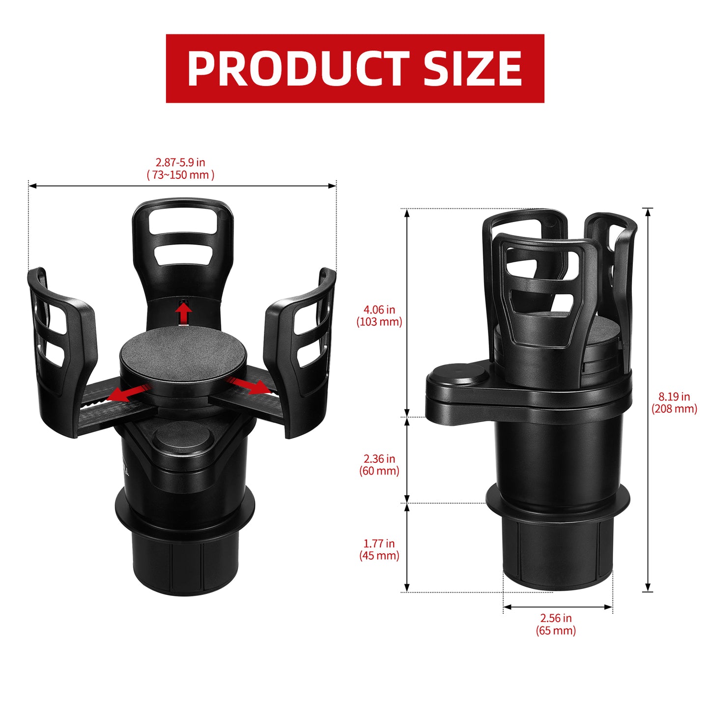 2 in 1 Multifunctional Car Cup Holder Expander with Adjustable Base, Cup Holder Extender for Car for Bottles Cups Drinks Snack