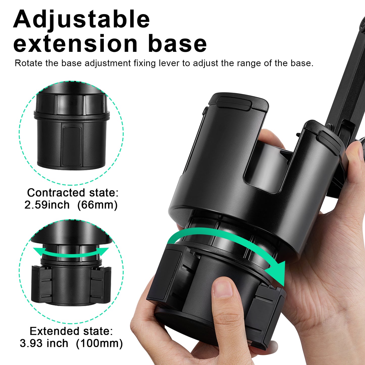SPEEDWOW Upgraded 2-in-1 Car Cup Holder Expander Adjustable Base with Phone Mount 360° Rotation Cup Holder Cell Phone Holder for Car Compatible with iPhone,Samsung & All Smartphones