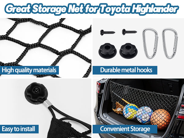 SPEEDWOW Envelope Style Trunk Cargo Net, Toyota Highlander Accessories-Highlander Cargo Net with Metal Hooks, Fit for Toyota Highlander 2014-2022 and Toyota Highlander Hybrid 2014-2022 Car Accessories