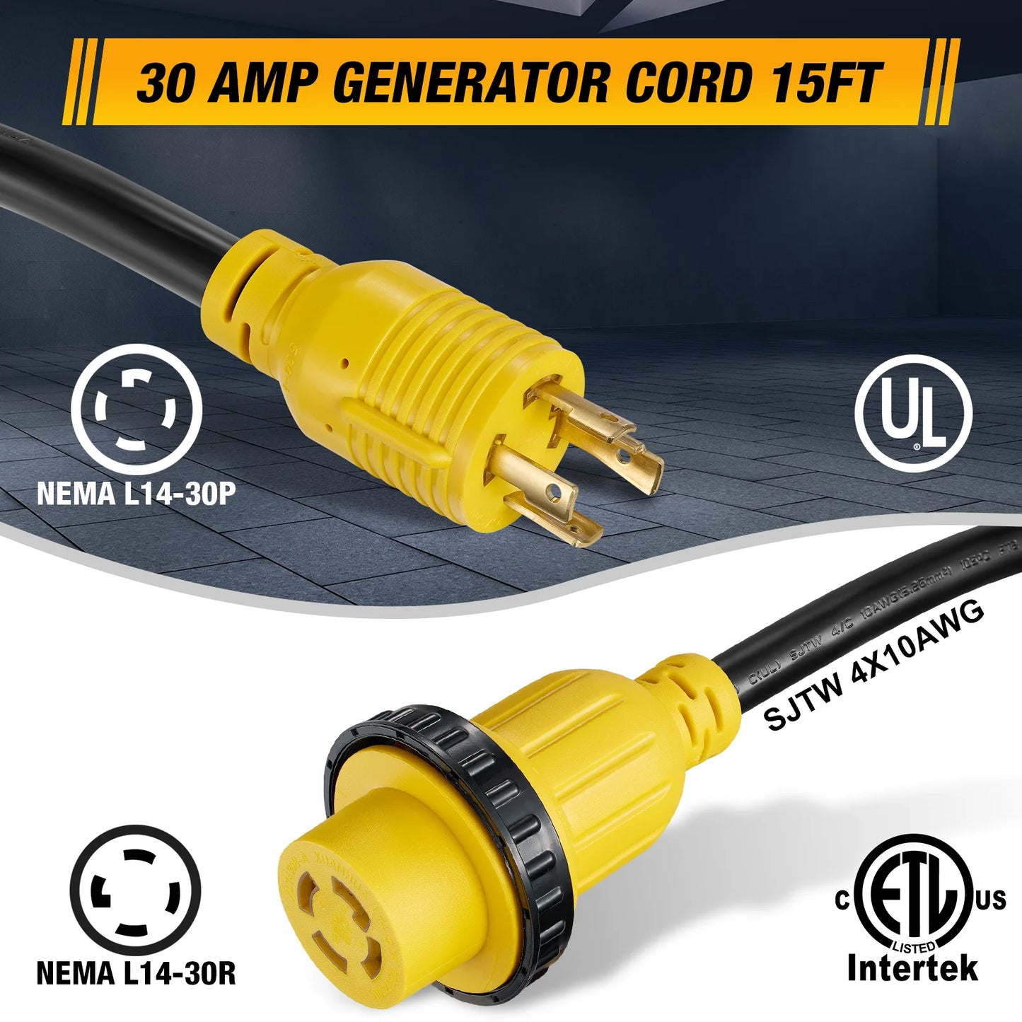 This Hill 50 Amp Generator Extension Cord, Pre-Drilled Power Inlet Box with Twist Lock Connector, 125/250V Heavy Duty STW 6/3+ 8/1 RV Power Cord for EV Charging & RV Trailer Campers