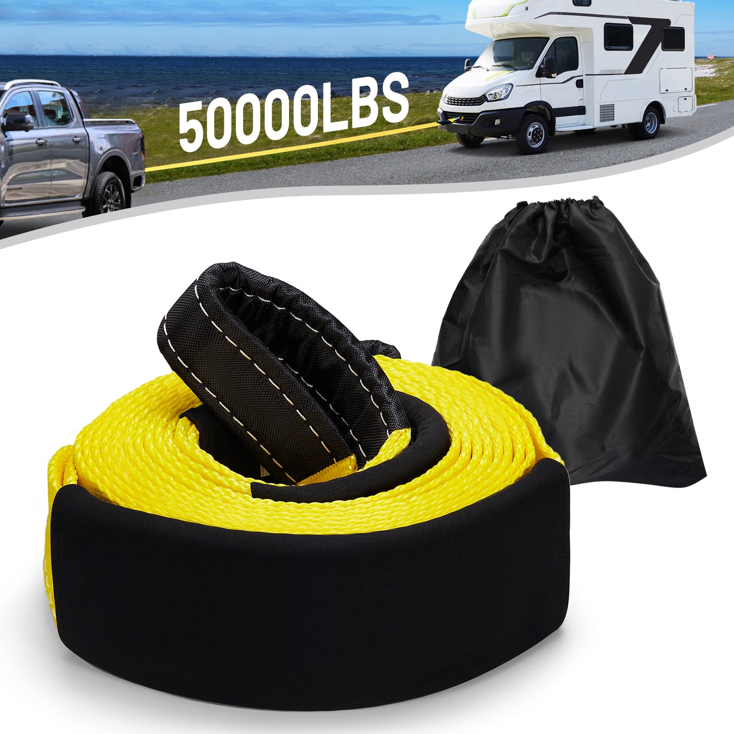 SPEEDWOW 2PCS Tow Strap, 3”x20Ft & 30Ft, 50000 lbs Heavy Duty Tow Rope with Triple Reinforced Loops, Protective Sleeves & Storage Bag, Recovery Strap for Truck, Car, SUV, Jeep, ATV