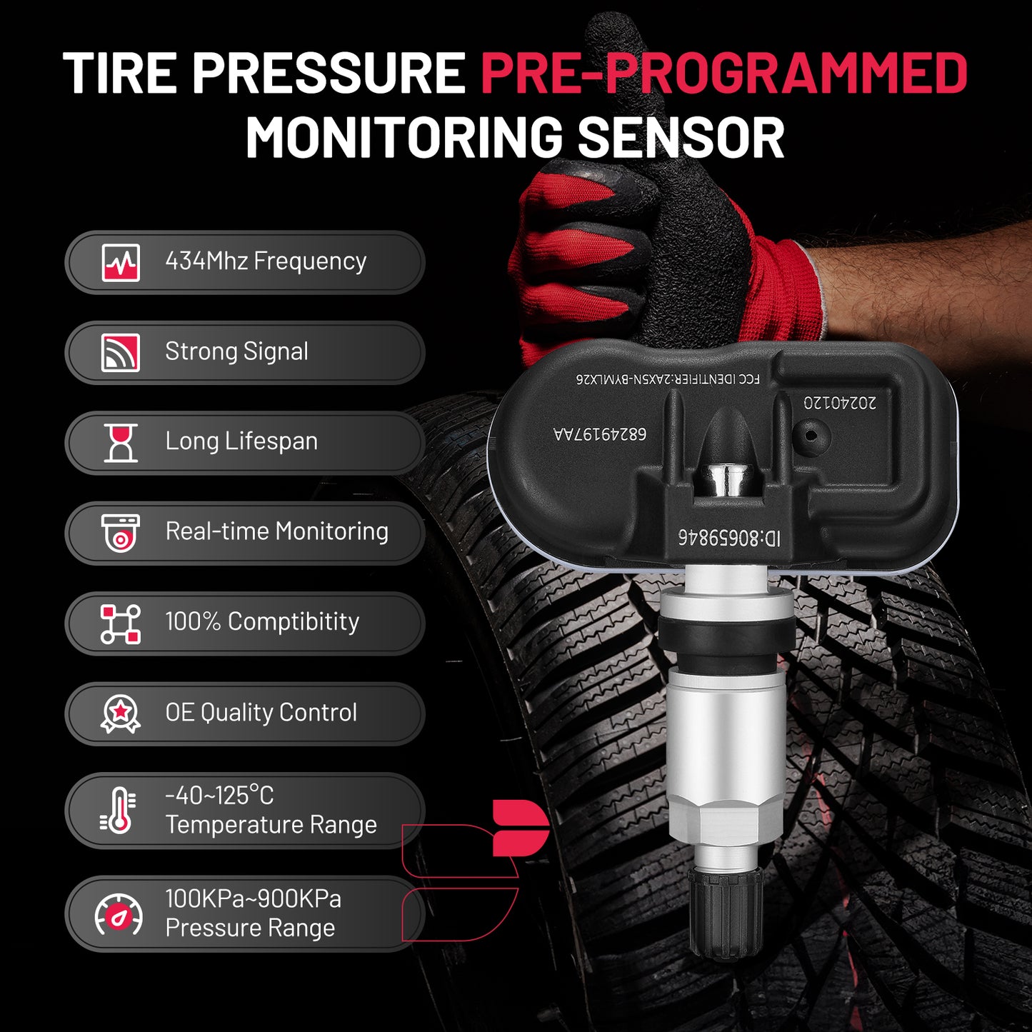 SPEEDWOW 4PCS 434MHz TPMS Sensor, Tire Pressure Monitor for 2016-2019 Jeep Cherokee, 2014-2022 RAM 1500/2500/3500/4500/5500