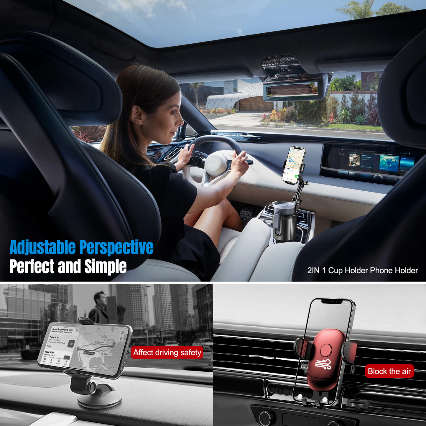 SPEEDWOW 2-in-1 Car Cup Holder Phone Mount with Adjustable Base & 360° Rotation - Universal Compatibility for iPhone, Samsung & All Smartphones (Upgraded Design)
