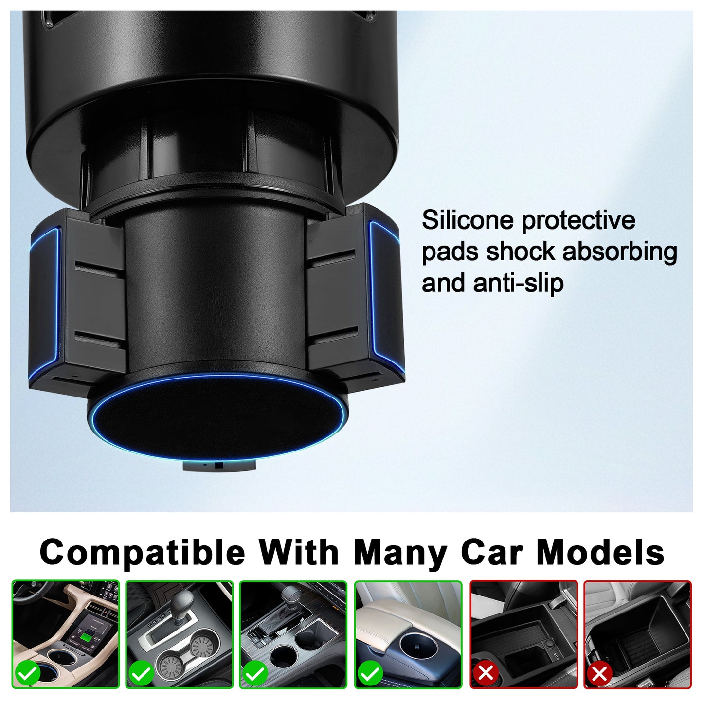 SPEEDWOW Upgraded 2-in-1 Car Cup Holder Expander Adjustable Base with Phone Mount 360° Rotation Cup Holder Cell Phone Holder for Car Compatible with iPhone,Samsung & All Smartphones