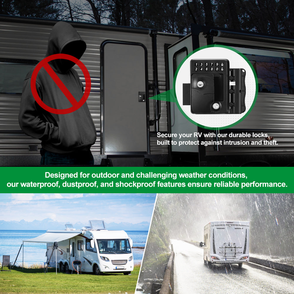 RV Door Lock Replacement Keyless Entry Keypad, Backlit Keypad Camper Door Latch Handle, Patented Security Technology with Remote Control & Mechanical for Camper Trailer, Cargo Hauler