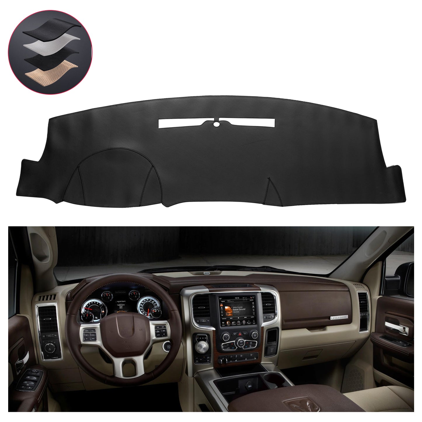 SPEEDWOW PU Leather Dash Pad for 2014 - 2018 Chevy Silverado 1500 & 2014 - 2019 GMC Sierra (1500/2500HD/3500HD), Sun Protection Anti-Vertigo Mat Blanket, Waterproof Non-Slip Dashboard Cover, Black