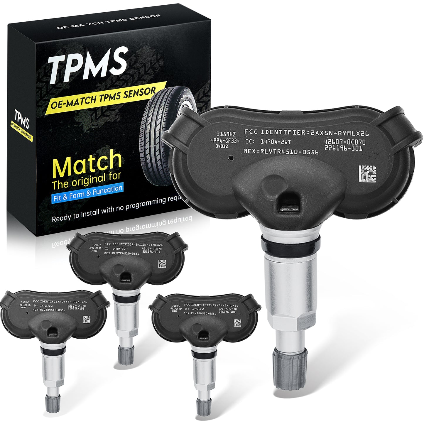 SPEEDWOW 4X TPMS Sensor 42607-0C070 for GM 315MHz, Compatible with Toyota Sequoia/Sienna/Tundra 2007-2020, Replaces 42607-0C050
