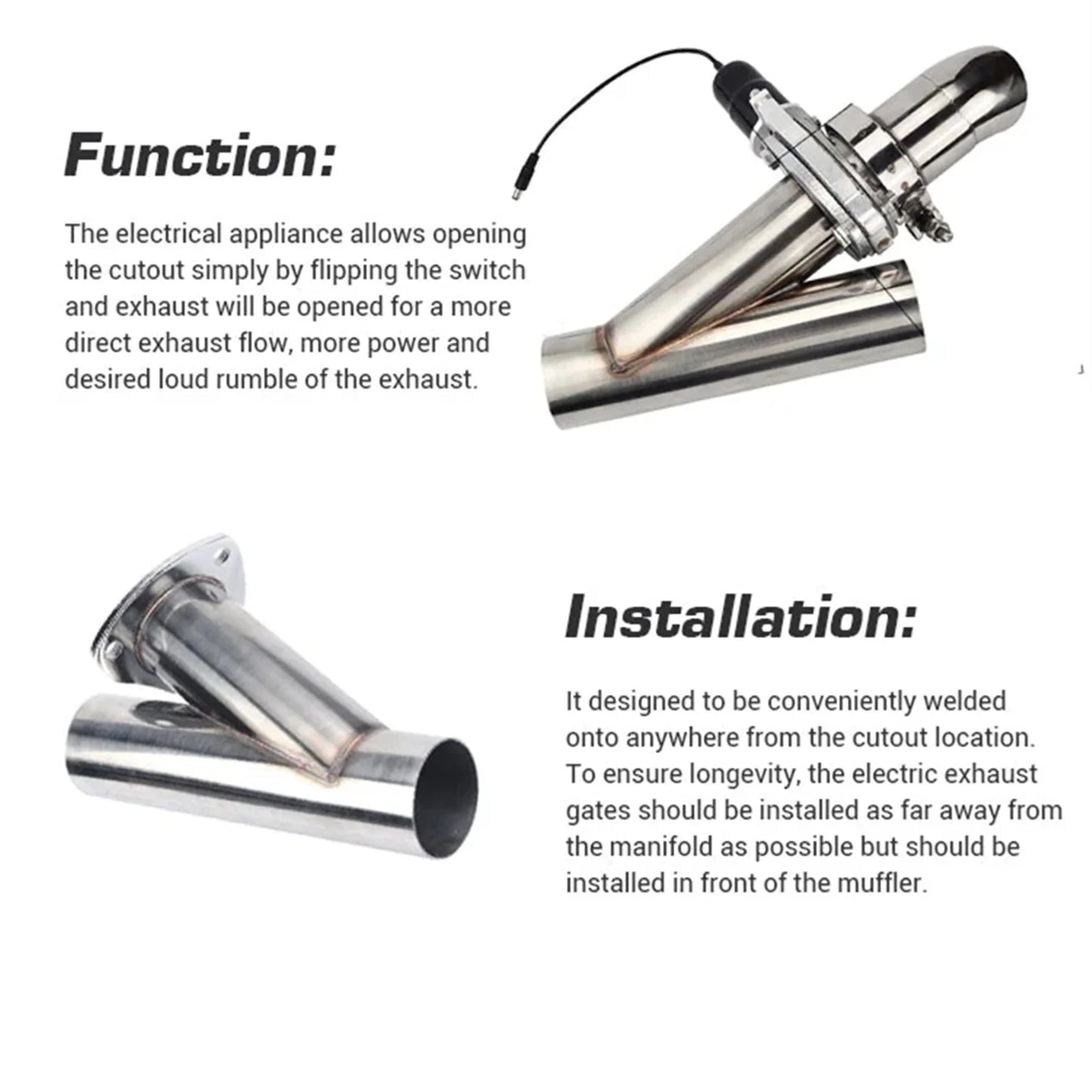 SPEEDWOW 2.0 Inch Remote Electric Exhaust Cutout Kit, Adjustable, 2-Pack