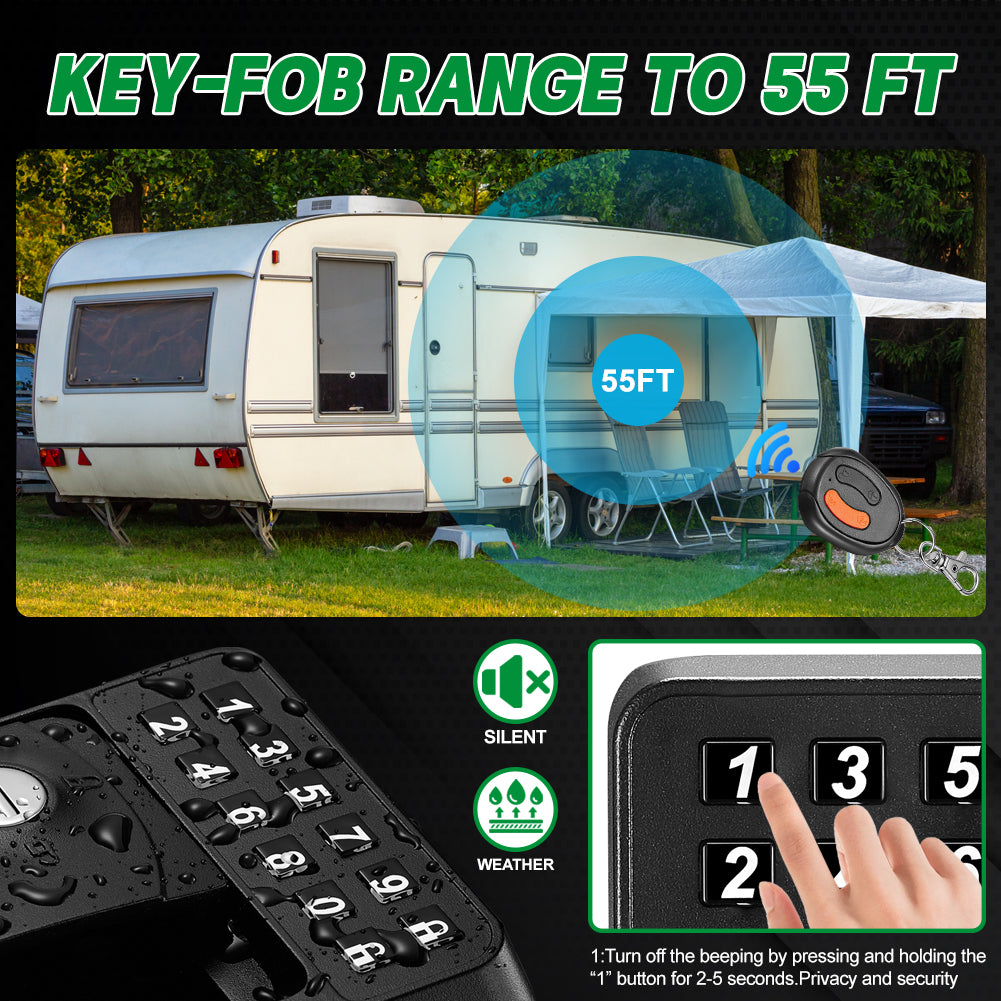 RV Door Lock Replacement Keyless Entry Keypad, Backlit Keypad Camper Door Latch Handle, Patented Security Technology with Remote Control & Mechanical for Camper Trailer, Cargo Hauler