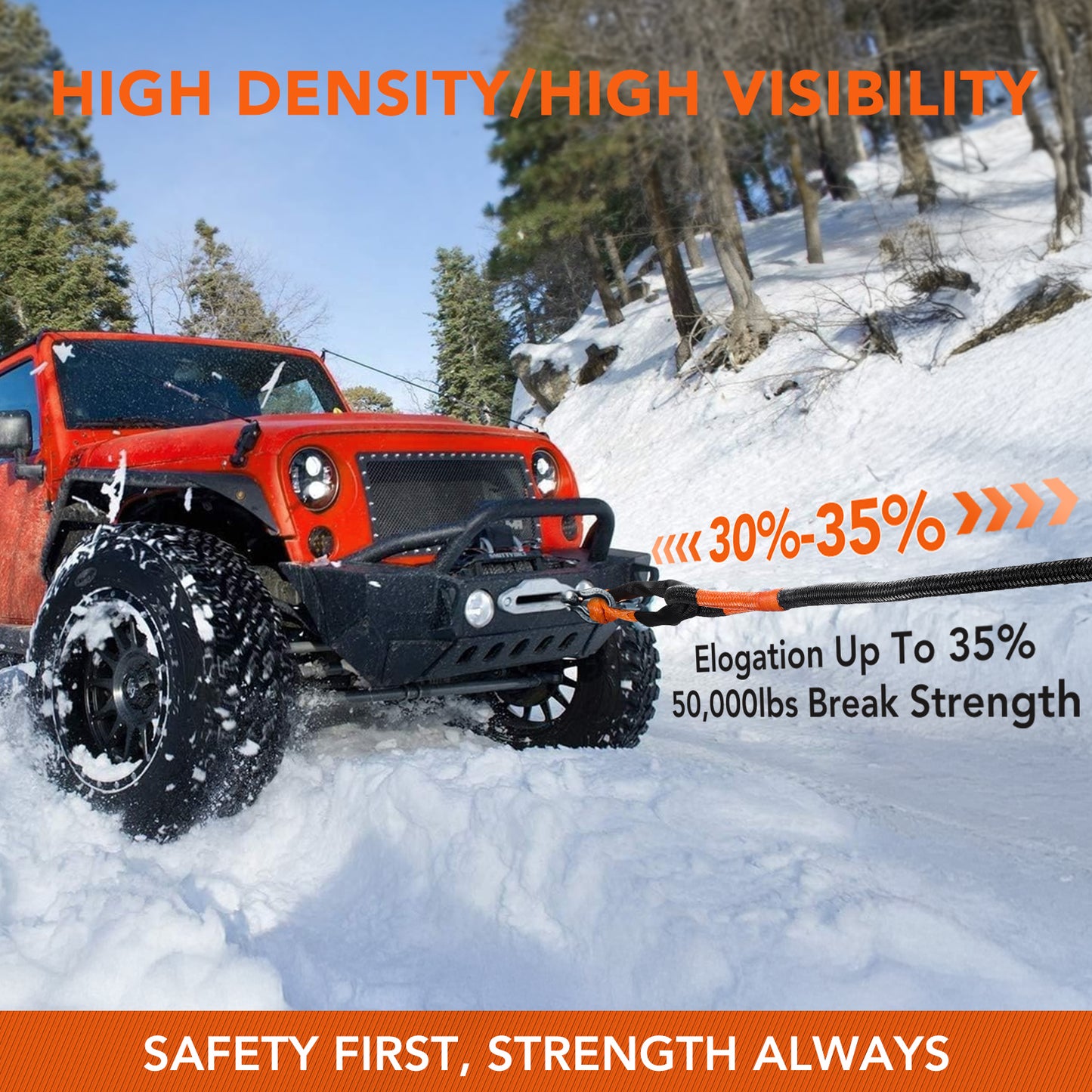SPEEDWOW 50,000LB Kinetic Recovery Rope with 2 Soft Shackles, 1" x 30FT Heavy Duty Snatch Strap for Jeep, Truck, Off-Road Recovery - 35% Elasticity for Safe Vehicle Extraction