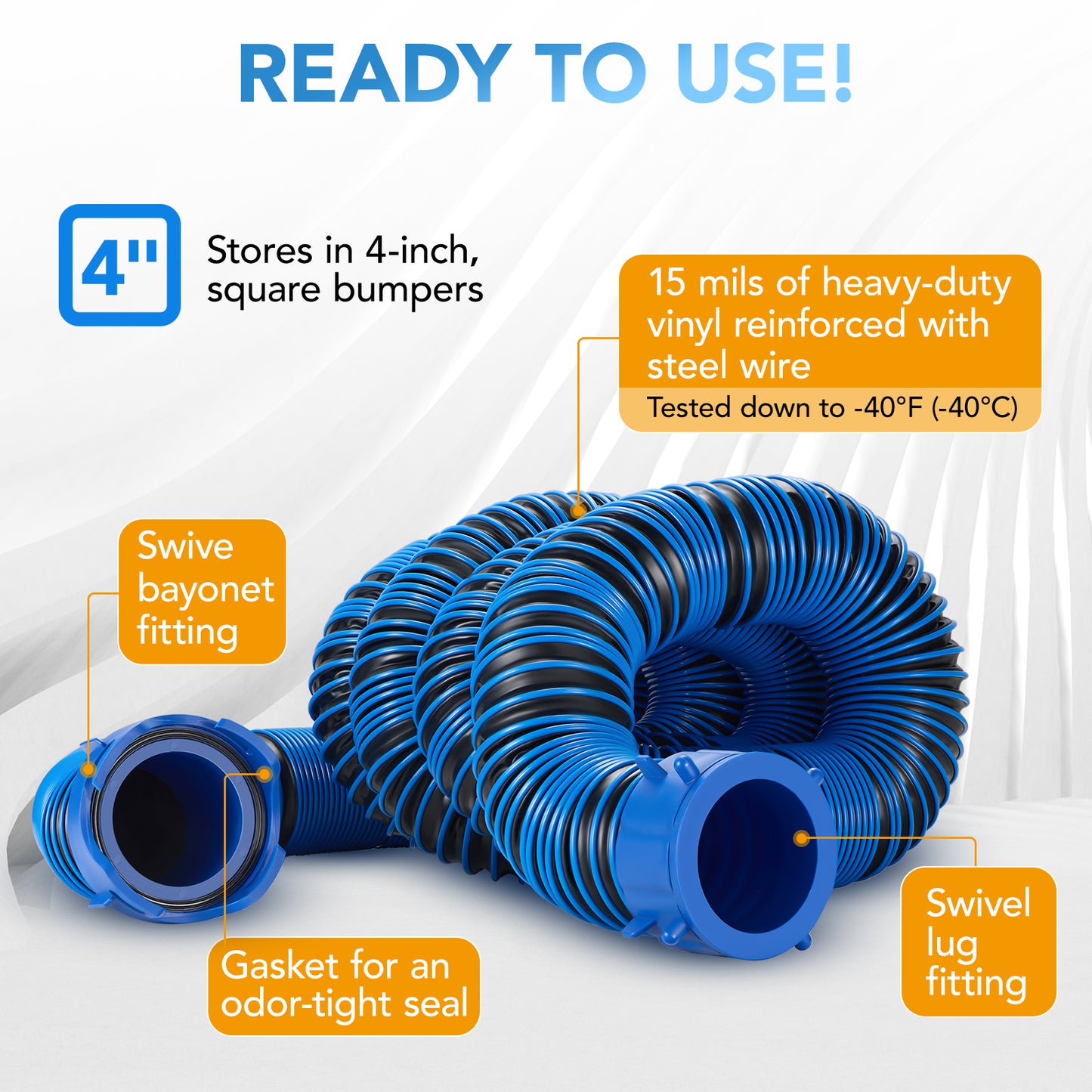 SPEEDWOW 15FT RV Sewer Hose Kit - Heavy Duty TPE, Abrasion & Crush Resistant, w/Swivel Fitting & 90 Degree Clear View Sewer Adapter for Waste Drainage
