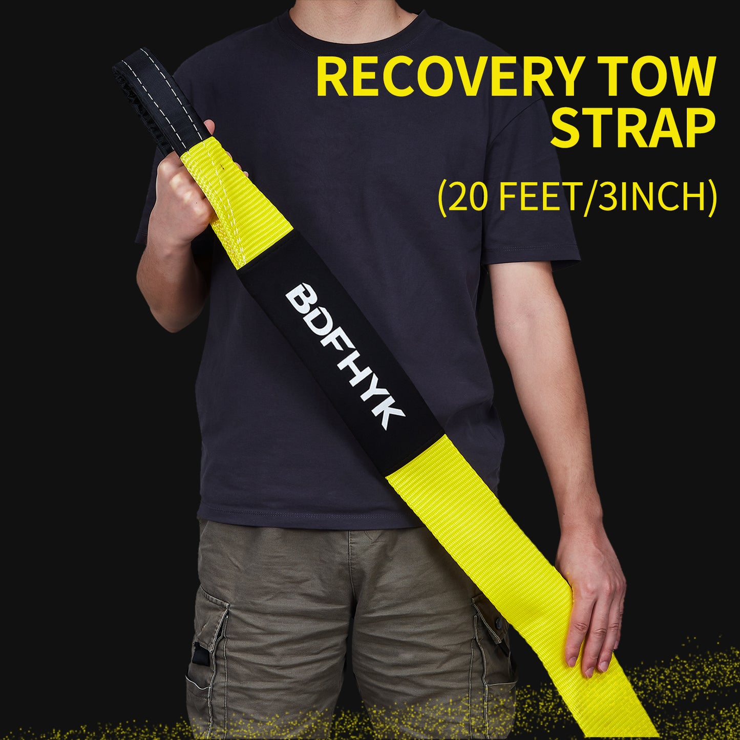 SPEEDWOW Heavy Duty Tow Strap Recovery Tow Strap 30,000 lbs(15 US Tons) Strength Winch Snatch Strap Includes Triple Reinforced Loops, Protective Sleeves & Storage Bag