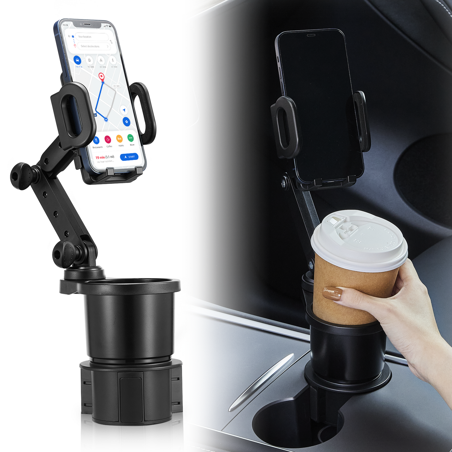 SPEEDWOW Cup Holder Phone Mount for Car, 2 in 1 Car Cup Holder, 360°Rotation, Cell Phone Cup Holder for Car Compatible with iPhone, Samsung, All Smartphones