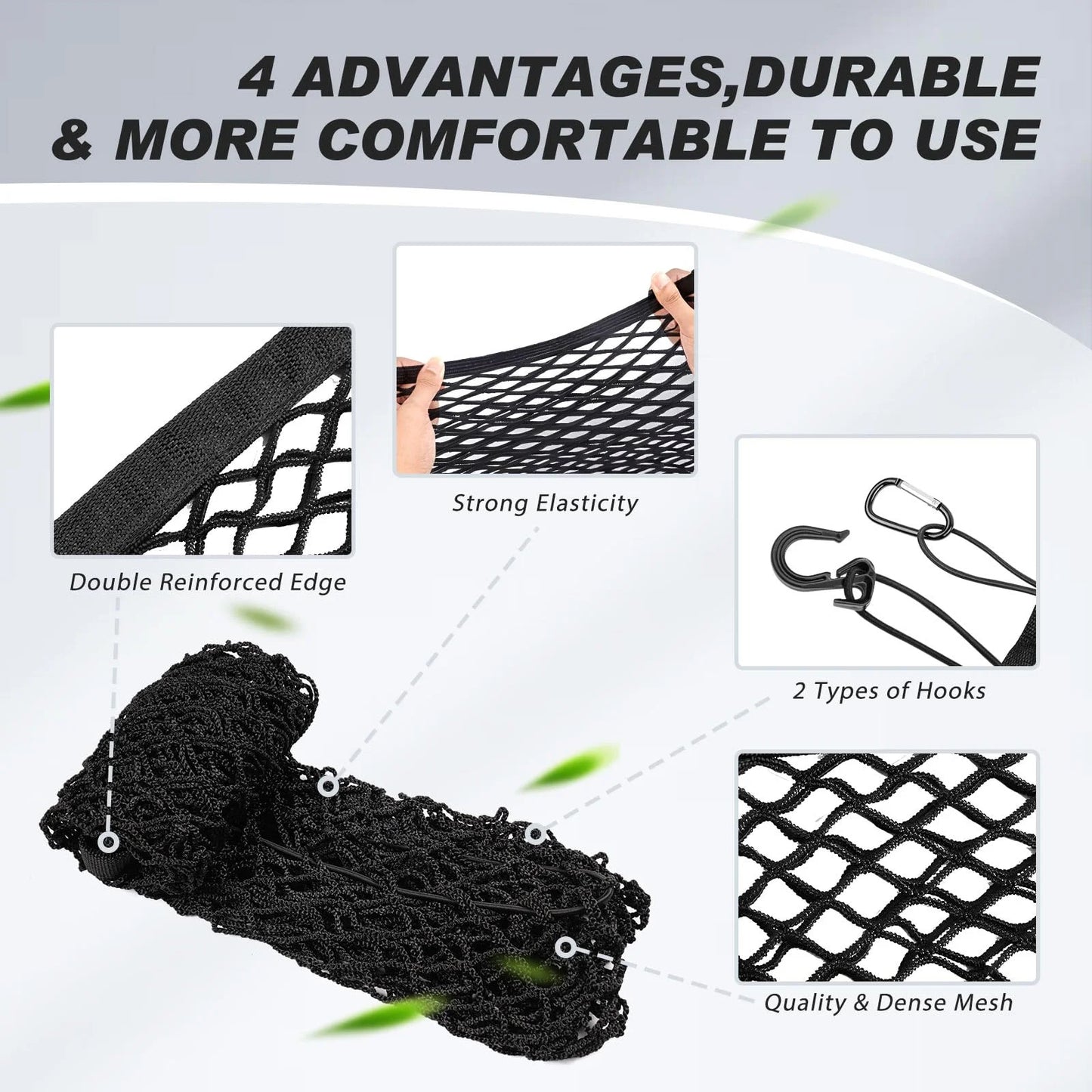 Filluck 2PCS Cargo Net for Pickup Truck Bed, 50" Mesh Trunk Organizer with 4 Metal Hooks, Fit for Silverado 2013-2022, GMC Sierra 2013-2022 and F150 2015-2022
