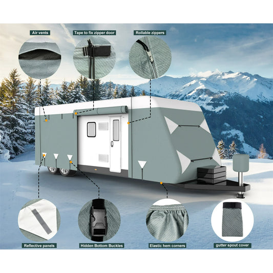 SPEEDWOW Upgraded Travel Trailer RV Cover, Heavy Duty 6 Layers Anti-UV Top Panel, Durable Camper Cover, Fits 20.1-22FT Motorhome -Breathable, Watertight, Rip-Stop