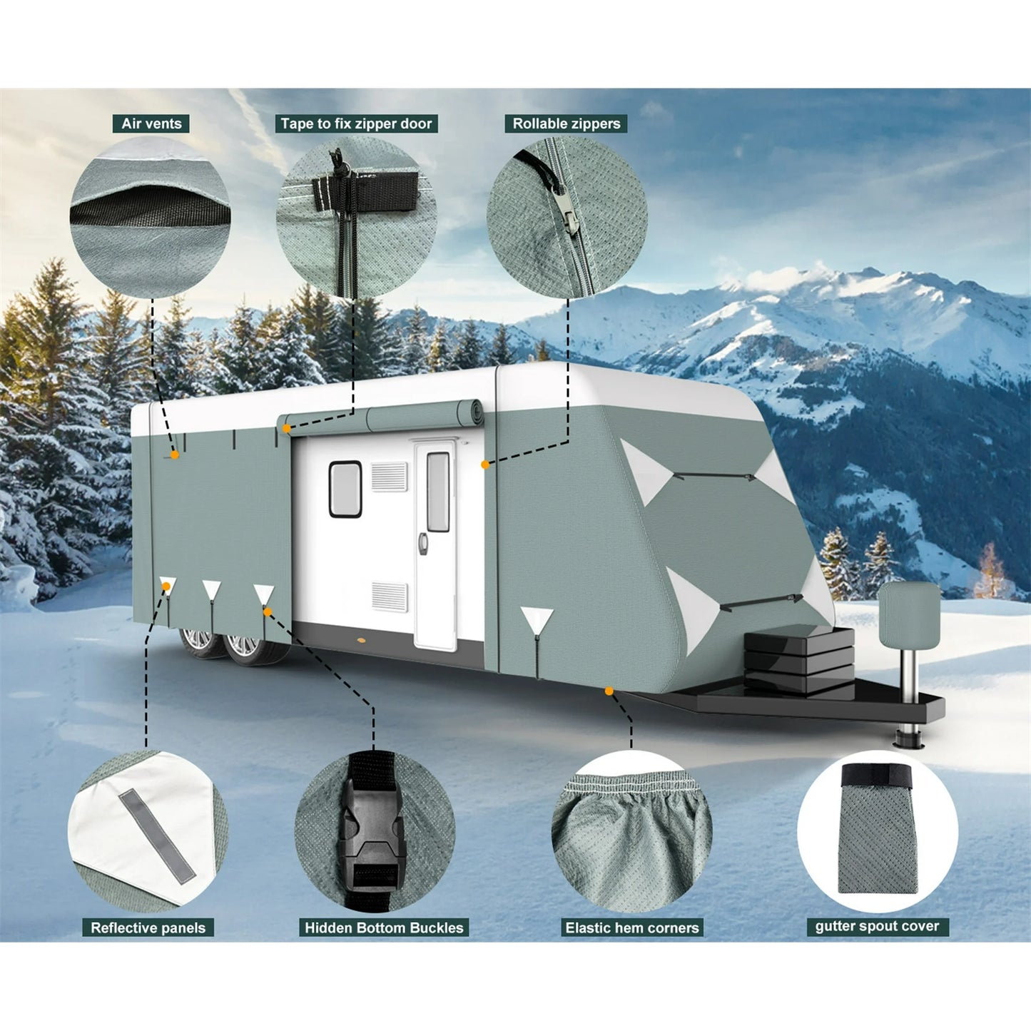 SPEEDWOW Upgraded Travel Trailer RV Cover, Heavy Duty 6 Layers Anti-UV Top Panel, Durable Camper Cover, Fits 22.1-24FT Motorhome -Breathable, Watertight, Rip-Stop