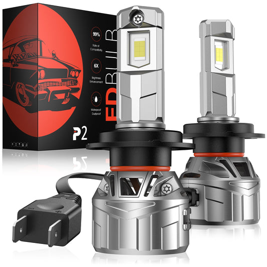 P2 Wide Voltage 9 - 32V 130W 6500K 40000LM IP65 Rated LED Headlight Bulbs 2 Pcs Ideal for H7