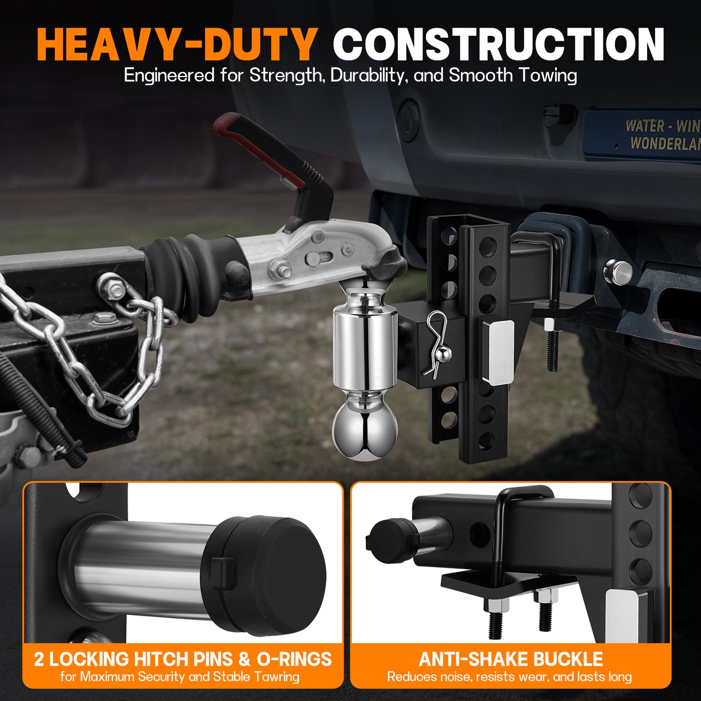 SPEEDWOW Heavy Duty Adjustable Trailer Hitch for 2" Receiver, 20,000 lbs GTW Aluminum Drop Hitch with 6" Drop/Rise, Dual Ball Mount (2" & 2-5/16") and 2 Anti-Theft Locking Pins