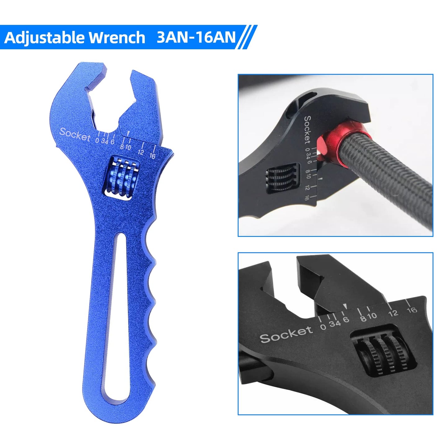 SPEEDWOW Adjustable Wrench Blue Aluminum Tool Spanner 3AN-16AN for Hose End Fitting Car Repair Tool