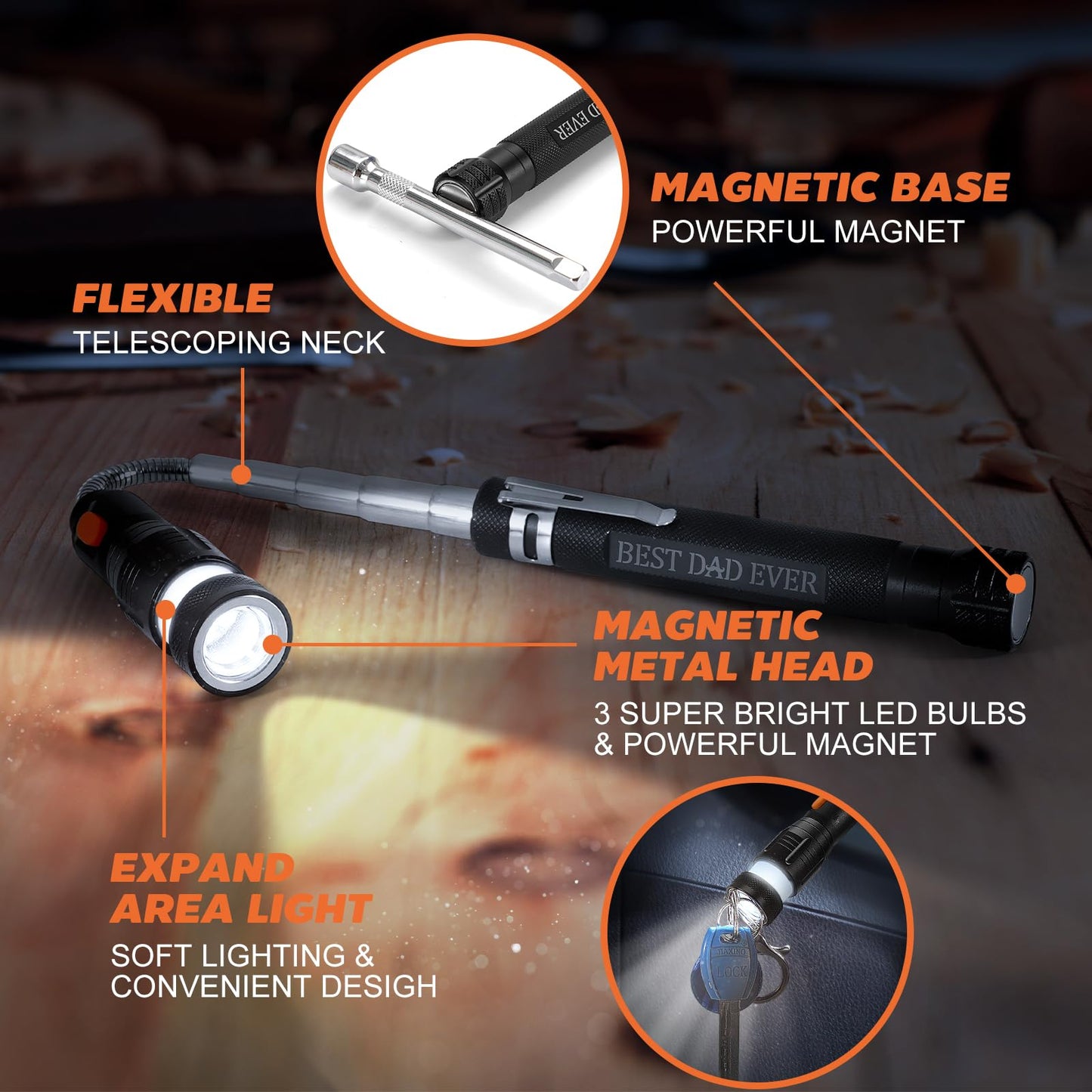 Speedwow Magnetic Pickup Tool with LED Light, Extendable Flashlight for Men, Cool Father’s Day Gifts for Dad, Husband, Grandpa, Car & Home Use