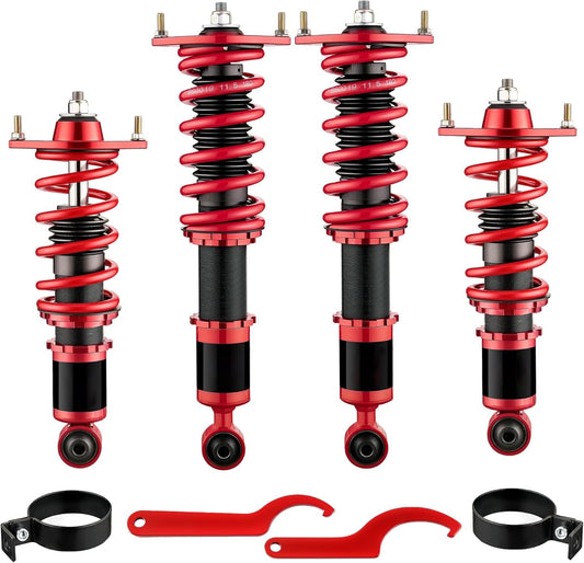 SPEEDWOW Coilovers Shocks Kits for 1989-2005 Mazda, 24 Levels Damper Adjustable Coilovers Suspension Struts Kit, Twin-Tube Lowering Kit,Red