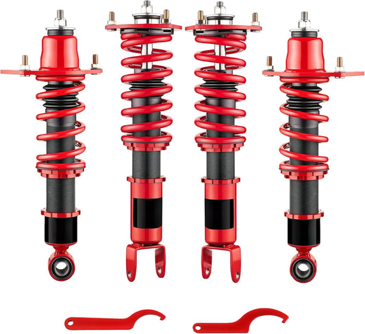 SPEEDWOW Coilovers Kits for 1994-2004 Ford Mustang, 24 Levels Damper Adjustable Coilovers Suspension Kit Shock Absorbers Struts Coilover Lowering Kit,Red