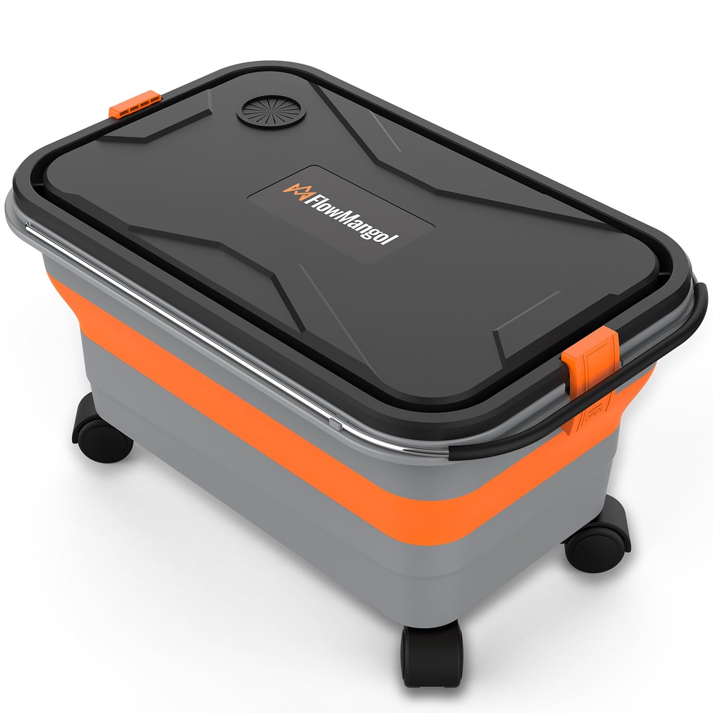 SPEEDWOW Collapsible Car Wash Bucket with Wheels, 5.5 Gallon Folding Portable Bucket with Handle, Drain Plug & Water Outlet, Multi-Purpose for Car Washing, Camping, RV, Pet Bath, Laundry