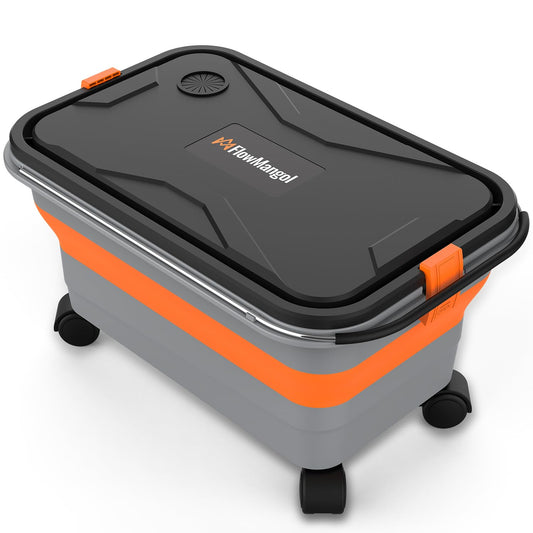 SPEEDWOW Collapsible Car Wash Bucket with Wheels, 5.5 Gallon Folding Portable Bucket with Handle, Drain Plug & Water Outlet, Multi-Purpose for Car Washing, Camping, RV, Pet Bath, Laundry