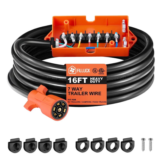 SPEEDWOW 7-Pin/7-Way Trailer Wiring Harness with Junction Box, Heavy Duty, RVIA/NFPA 1192 Certified, Brake Lights & Electric Brake Control Compatible with RV, Camper, Travel Trailer