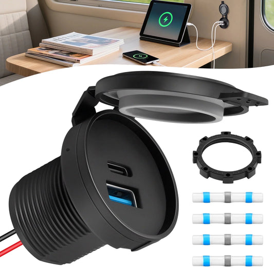 SPEEDWOW RV USB Outlet, 36W Dual PD3.0 & QC3.0 USB Car Charger Socket Waterproof Power Outlet Recessed Mount 12V/24V Type A Type C Outlet Fast Charging for RV Camper Trailer Boat Marine Golf Cart