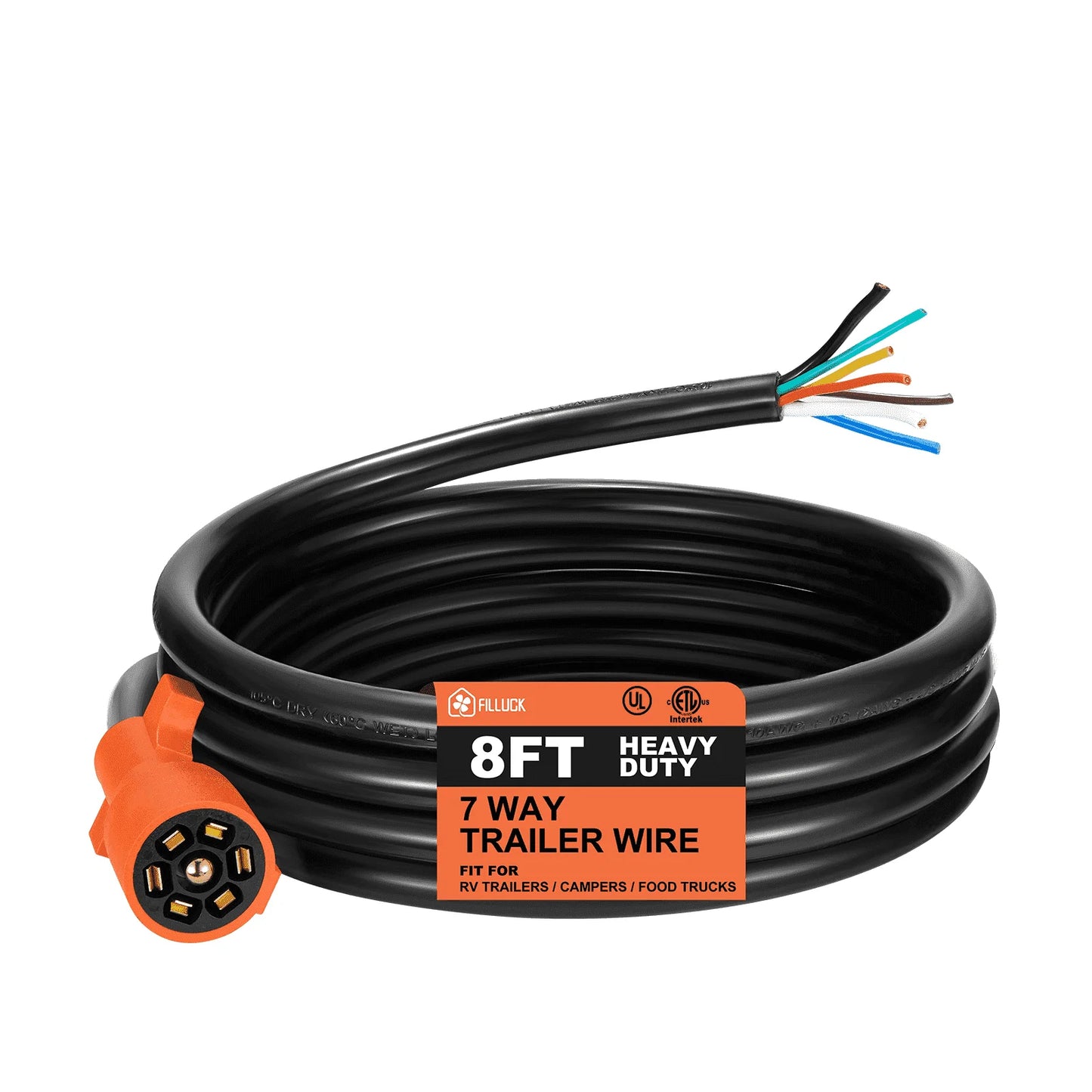 SPEEDWOW 7-Pin/7-Way Trailer Plug Connector Cord, Heavy Duty Waterproof 7-Wire Trailer Cable with Double Prongs for Brake & Light Control, Compatible with RV, Truck, Trailer, Camper