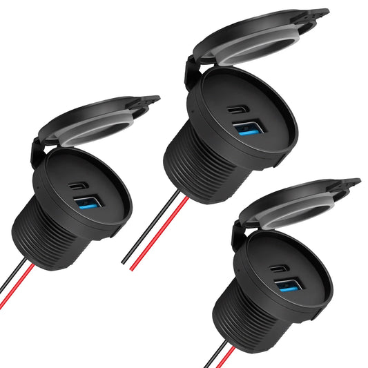 SPEEDWOW 3 Packs RV USB Outlet, 36W Dual PD3.0 & QC3.0 USB Car Charger Socket Waterproof Power Outlet Recessed Mount 12V/24V Type A Type C Outlet Fast Charging for RV Camper Trailer Boat Golf Cart