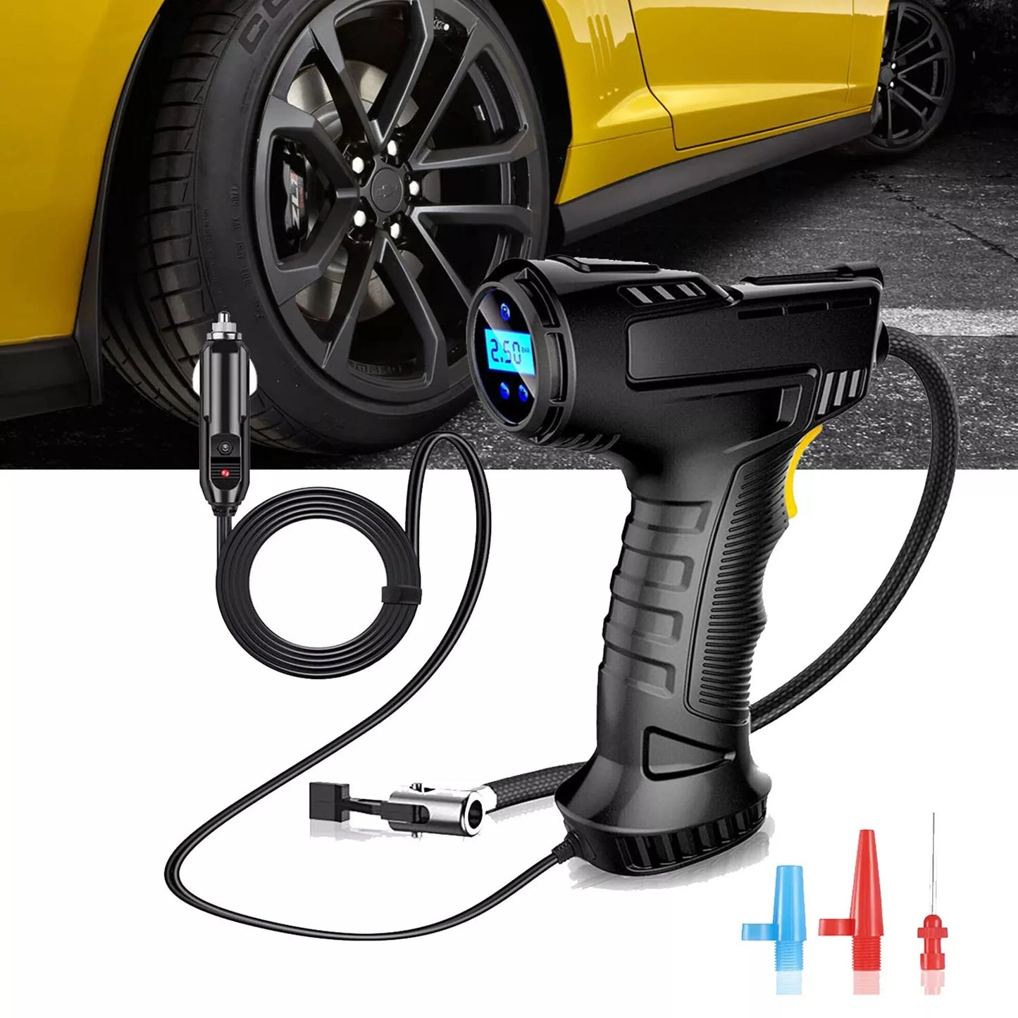 SPEEDWOW Tire Inflator Air Compressor, Portable Electric Pump 150PSI 12V, LED Digital Pressure Gauge for Car, Bike, Ball