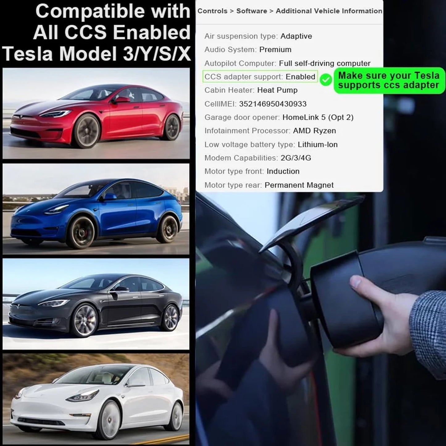 Upgraded CCS TS Charger Adapter Compatible with Model 3/Y/S/X, 250KW Professional CCS1 TS Fast Charging Adapter for Level 1/2/3 Charger Stations