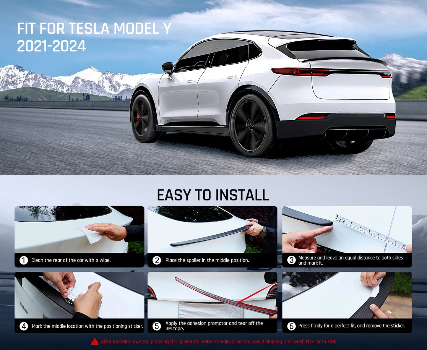 Real Carbon Fiber Rear Spoiler with Center Console Wrap Cover Kit Screen Protector Frame Compatible for 2021-2024 Tesla Model Y (Set of 3)