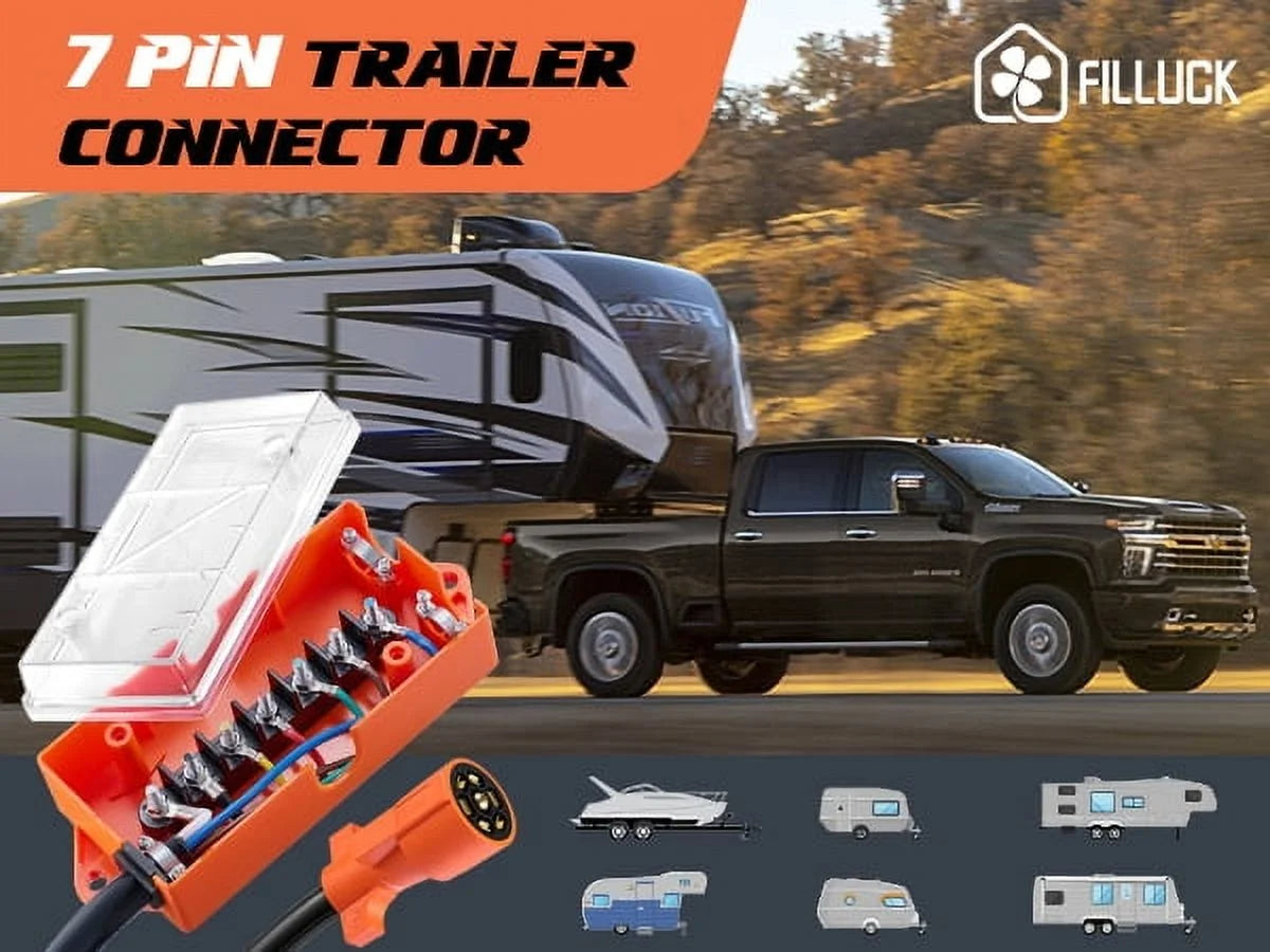 SPEEDWOW 7-Pin/7-Way Trailer Wiring Harness with Junction Box, Heavy Duty, RVIA/NFPA 1192 Certified, Brake Lights & Electric Brake Control Compatible with RV, Camper, Travel Trailer