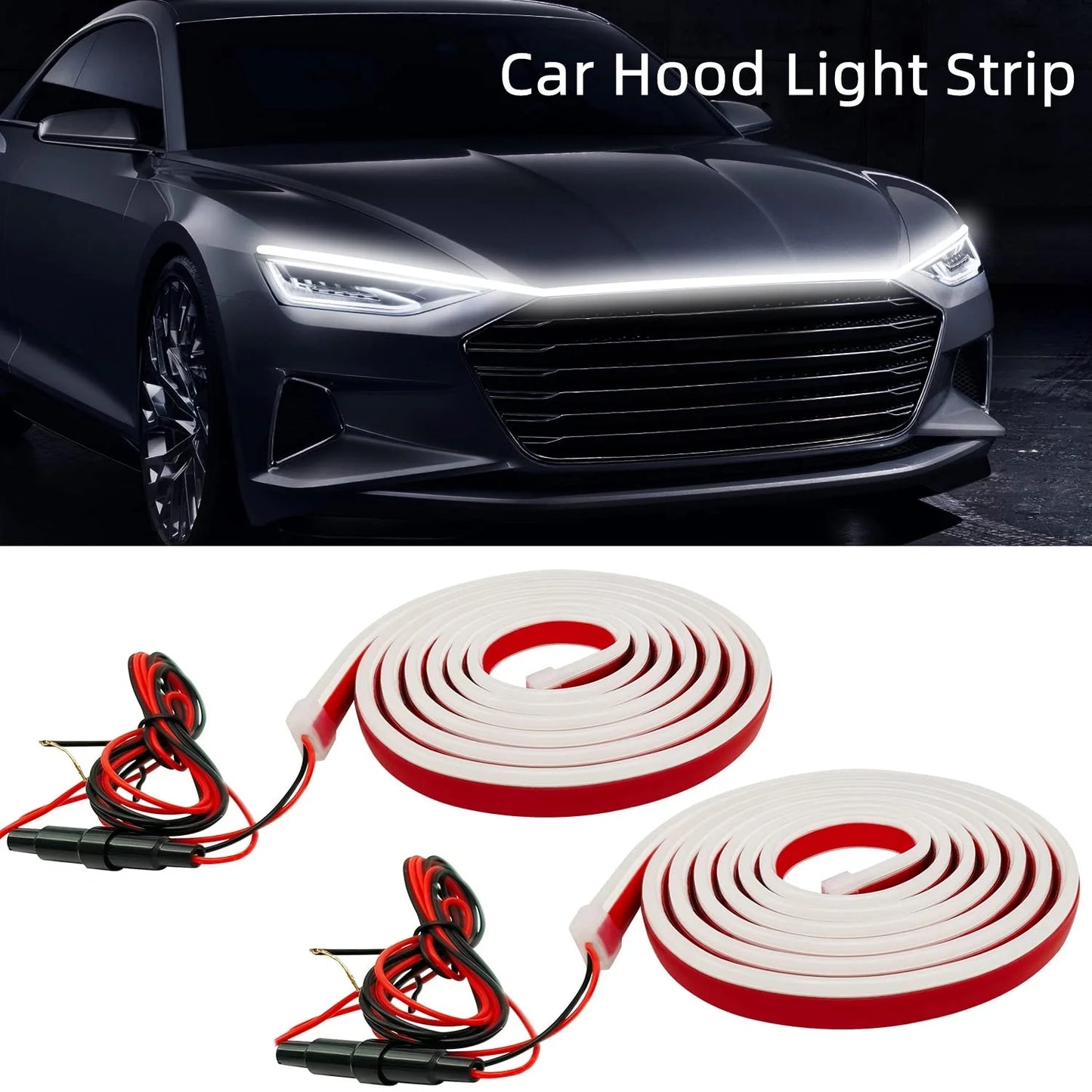 SPEEDWOW 2X Car LED Hood Light Strip, 79'' White Exterior Flexible Waterproof Hood Light with Dynamic Daytime Running Lights Strip for Car/SUV/Truck