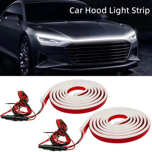 SPEEDWOW 2X Car LED Hood Light Strip, 79'' White Exterior Flexible Waterproof Hood Light with Dynamic Daytime Running Lights Strip for Car/SUV/Truck