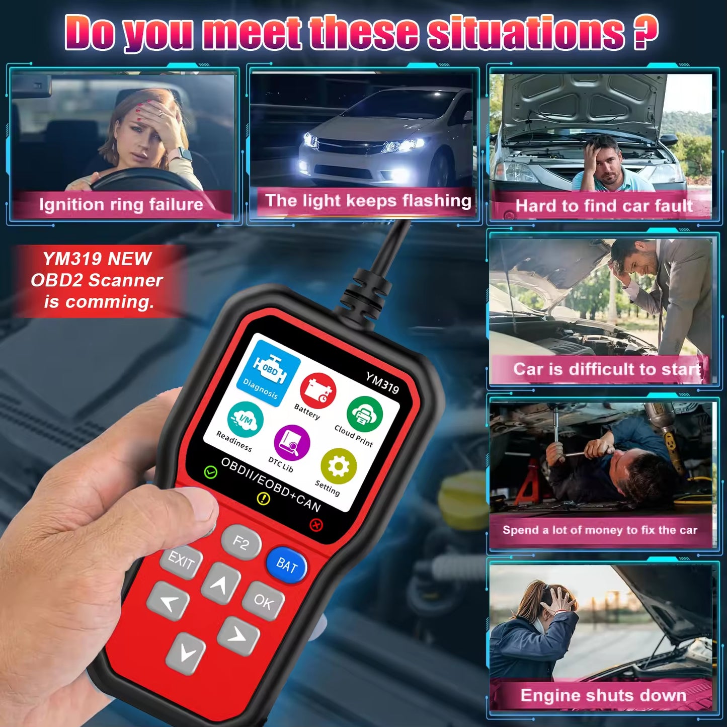 SPEEDWOW OBD2 Scanner for All Vehicles Since 1996, Car Code Reader Diagnostic Tool with Check Engine Light Reset, Live Data, Battery Test, Freeze Frame, Plug & Play, 2.8" Color Display