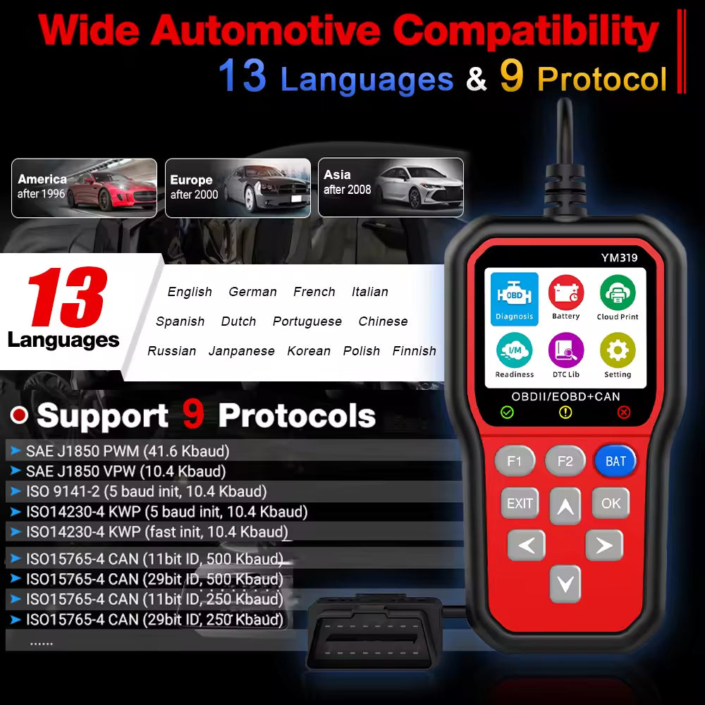 SPEEDWOW OBD2 Scanner for All Vehicles Since 1996, Car Code Reader Diagnostic Tool with Check Engine Light Reset, Live Data, Battery Test, Freeze Frame, Plug & Play, 2.8" Color Display