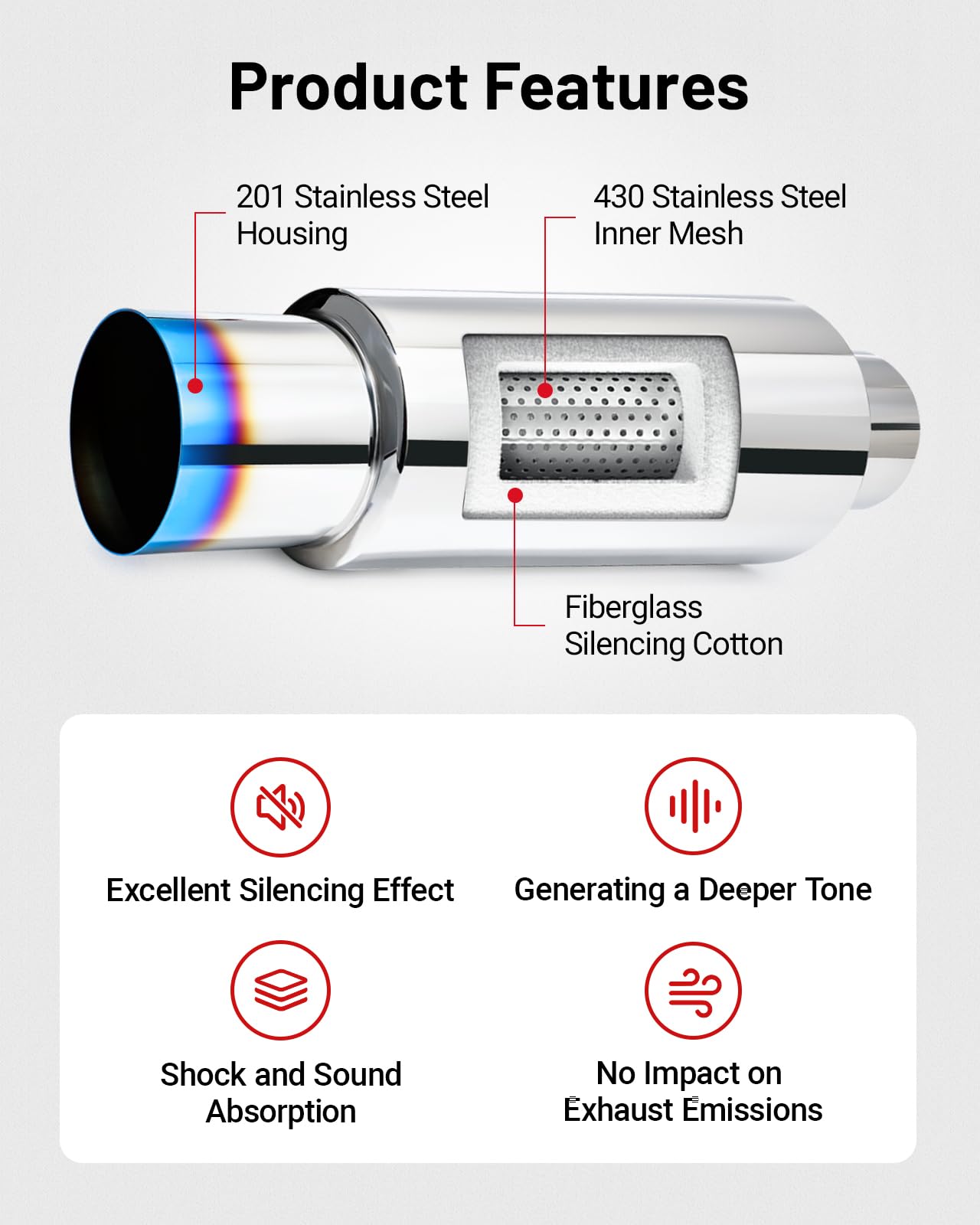SPEEDWOW Exhaust Muffler, Straight Through Stainless Steel Exhaust Tip 18.5" Length 3" Inlet 4" Outlet Universal for Car Sedan SUV Truck Vehicles (Burnt)